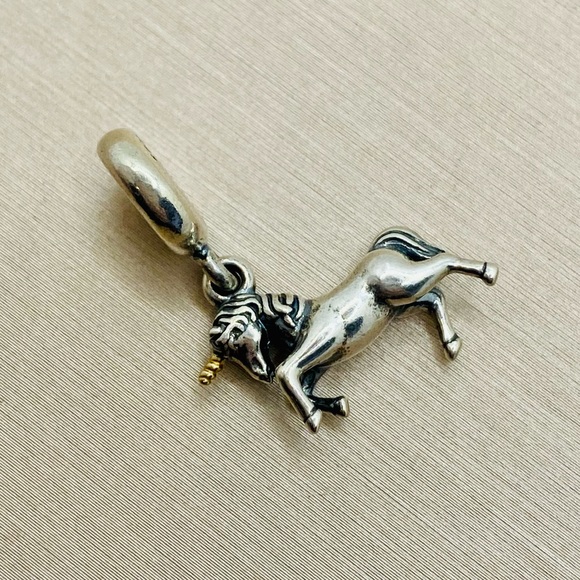 EUC Pandora 791200 Sterling Silver & 14K Gold Unicorn Fantasy Animal Dangle Bead - Picture 9 of 11